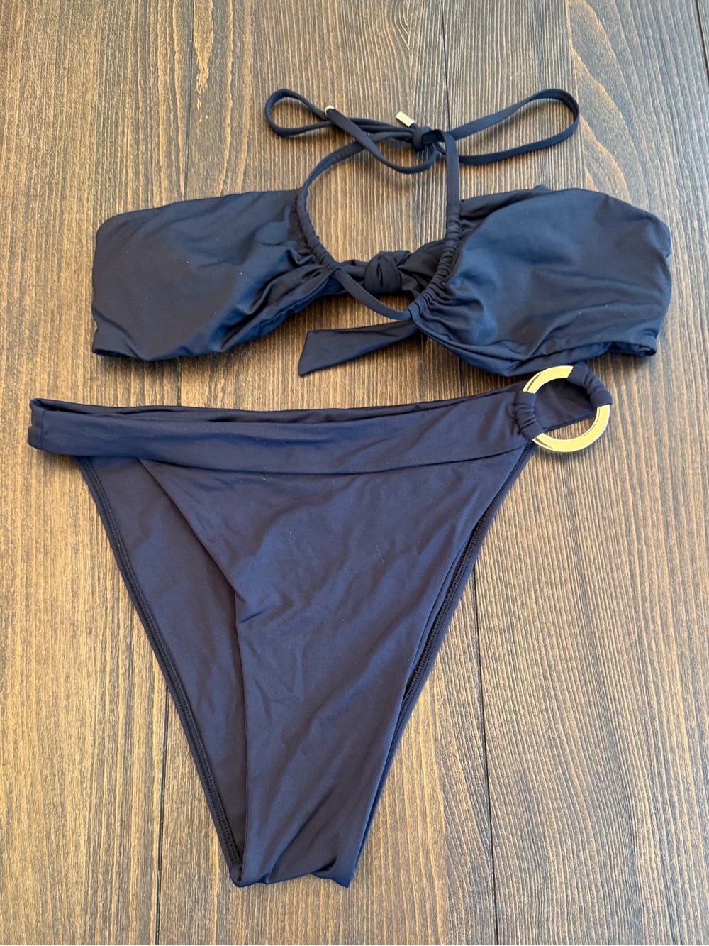 Monday Swimwear Black Swim Set Size Medium Strapless Top High Waisted Bottoms
